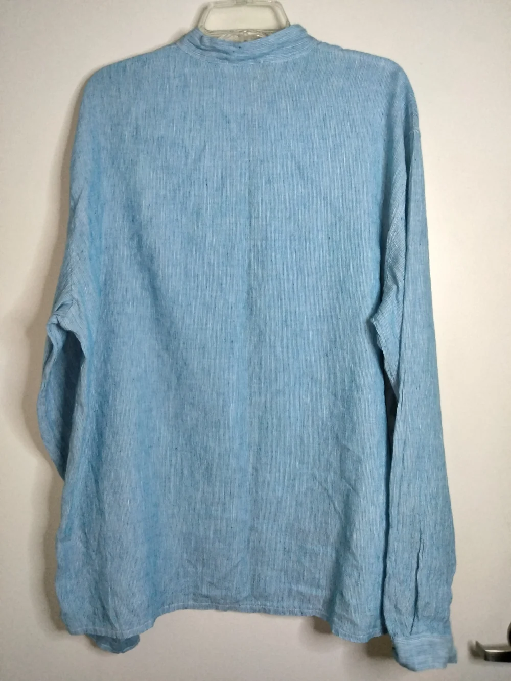 Moraitis Linen (Size XL) Men's Light Blue Linen Button Henley LS Popover Shirt